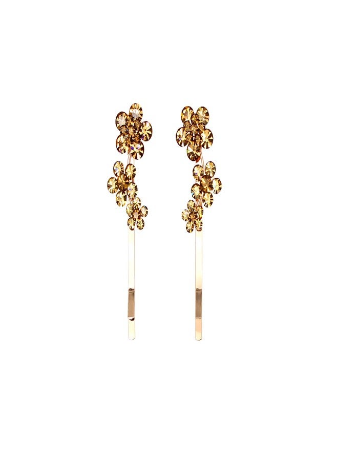 Faship A Pair Of Chocolate Brown Rhinestone Crystal Floral Hair Clip Pins 2 Pcs - Image 1